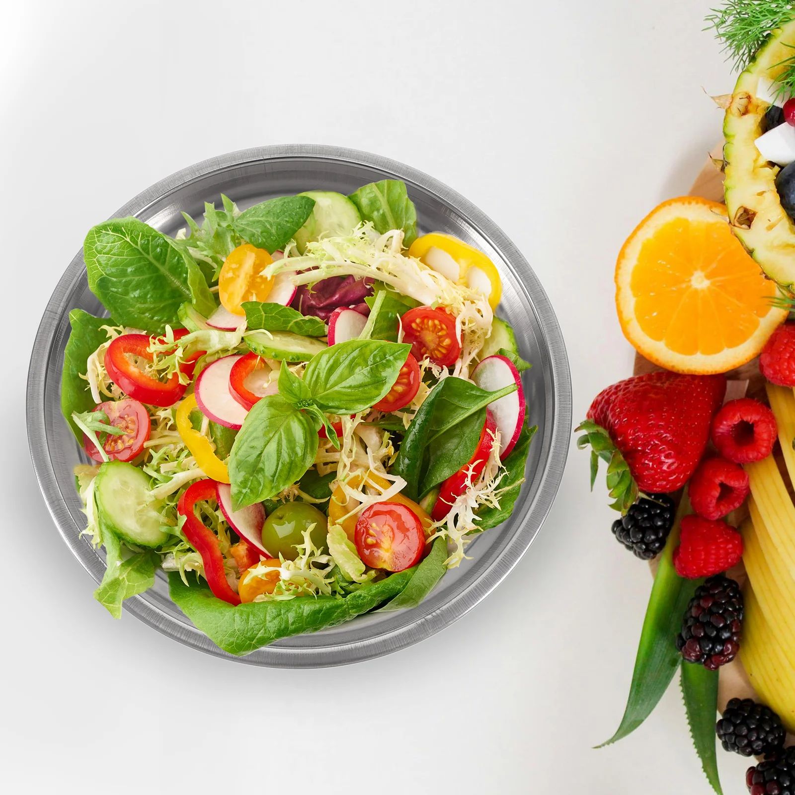 

6Pcs Stainless Steel Barbecue Plate Round Design Dish for Pasta Steak Salad Camping Picnic Home Kitchen Food Container