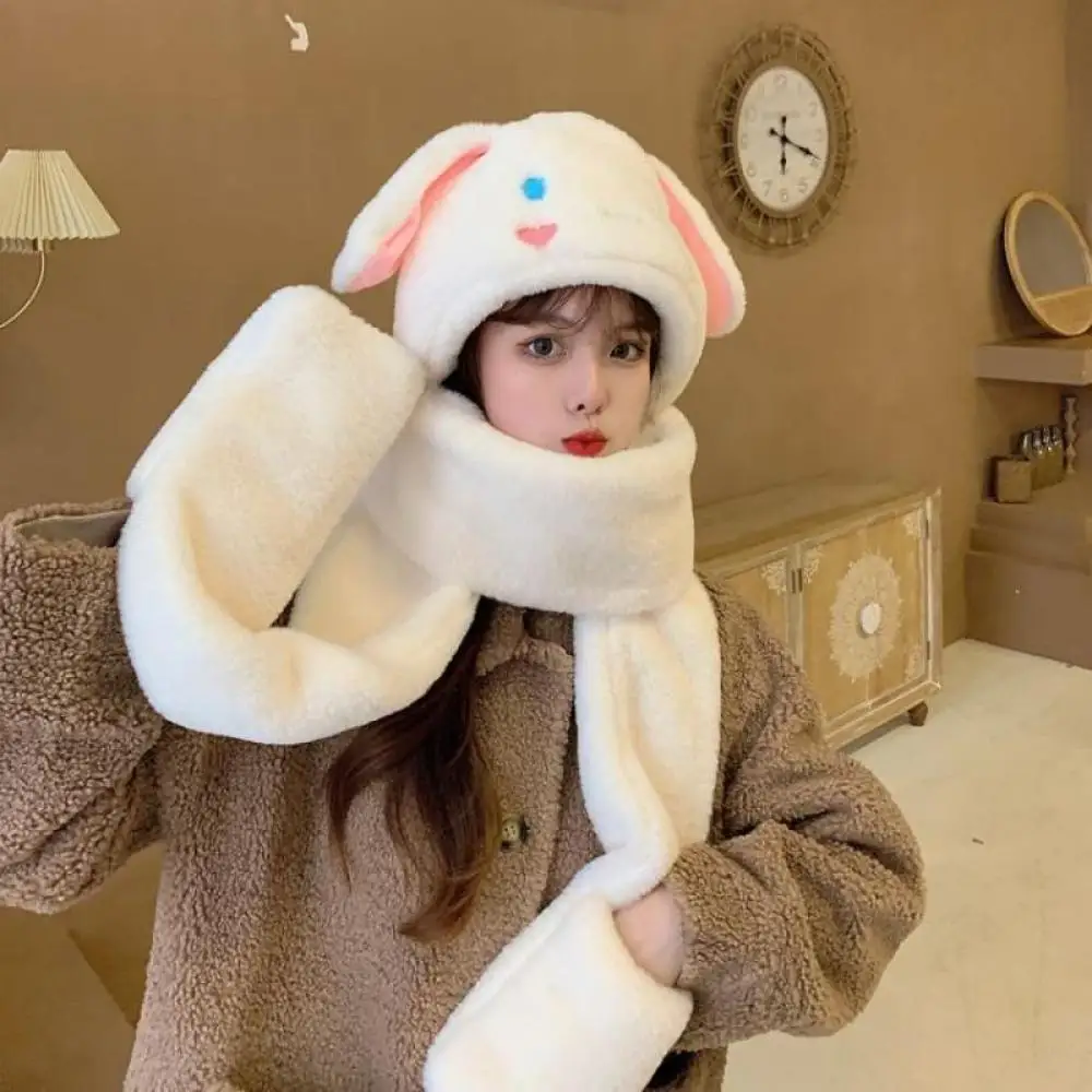 Anime Cinnamoroll Plush Hat Scarf Gloves Sanrioed Kawaii Kuromi My Melody Winter Warm Cute Sweet Girl Student Warm Thicken Gift