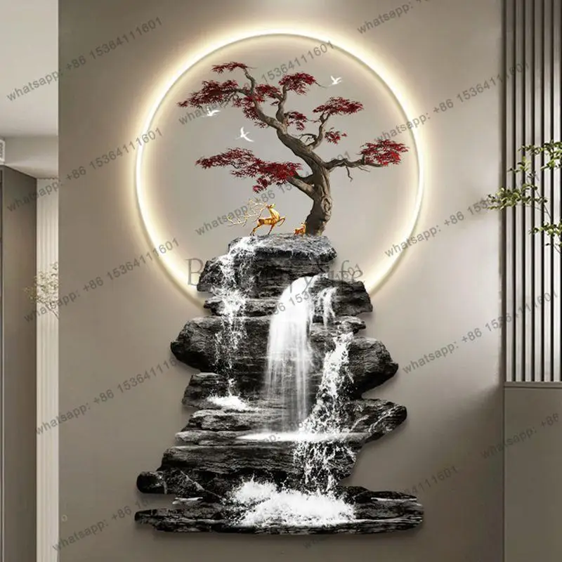 Flowing water generates wealth and enters the entrance, decorative painting, welcome pine staircase hanging painting with lamp