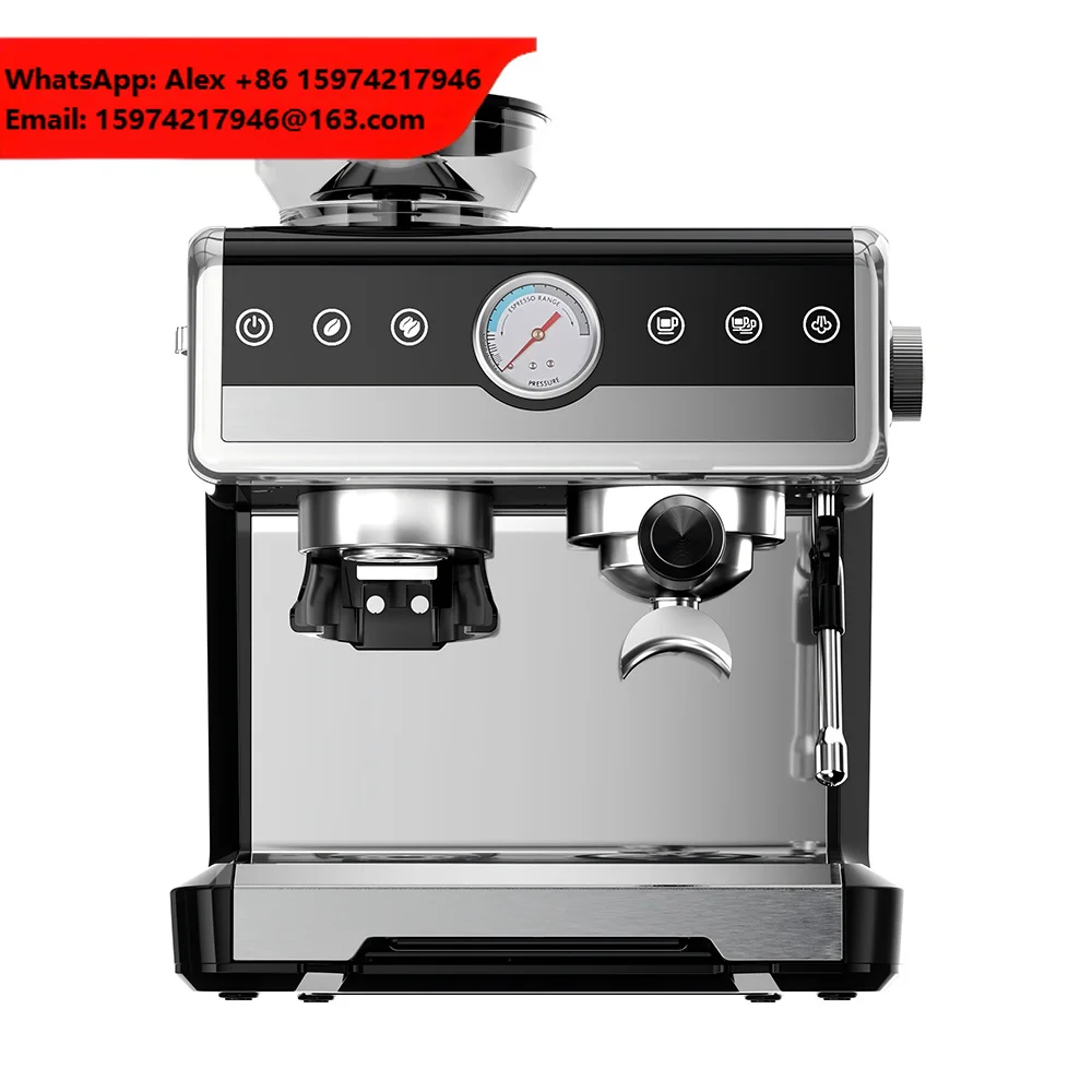 Semi-Automatic Multifunctional Stainless Steel Espresso Coffee Maker Grinder 20 Bars Pressure Digital Control 6-Cup Capacity