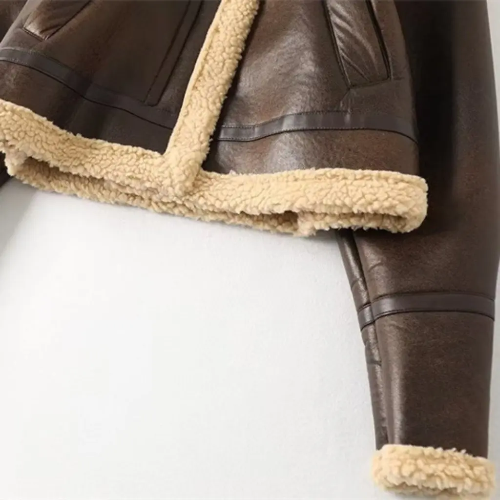 

Women's Loose Fleece Zipper Jacket Double-Sided Motorcycle Style Top Autumn Winter Fashion Outerwear Casual Clothing