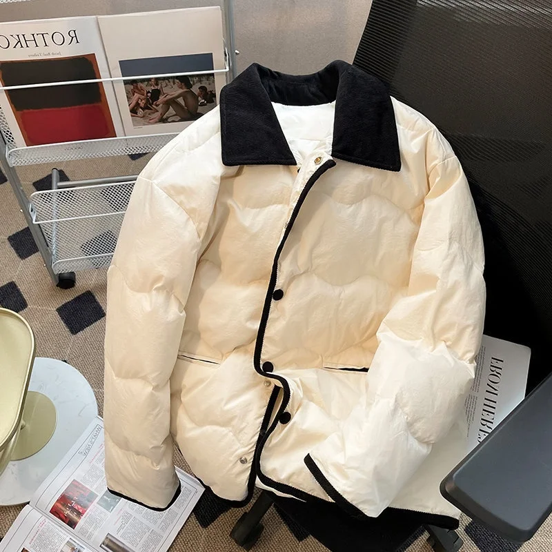 

Women's Casual down Cotton Jacket Loose Lightweight Fashionable Winter Coat Thin Polyester Fabric Long Sleeve Stand Collar