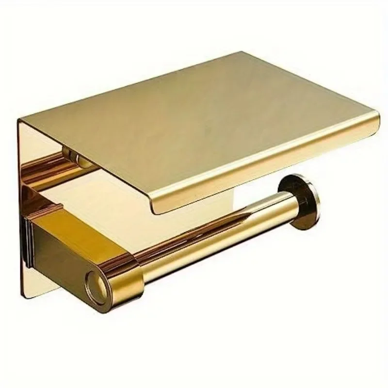 

304 Stainless Steel Gold Bathroom Tissue Holder Double Roll Toilet Paper Holder with Phone Shelf Wall Mounted Tissue Dispenser