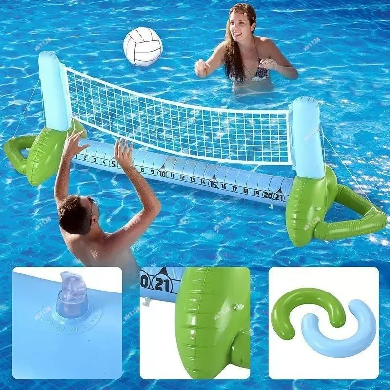 Inflatable Floating Sports Game Set With Basketball & Volleyball Frame For Pool Beach Group Water Fun