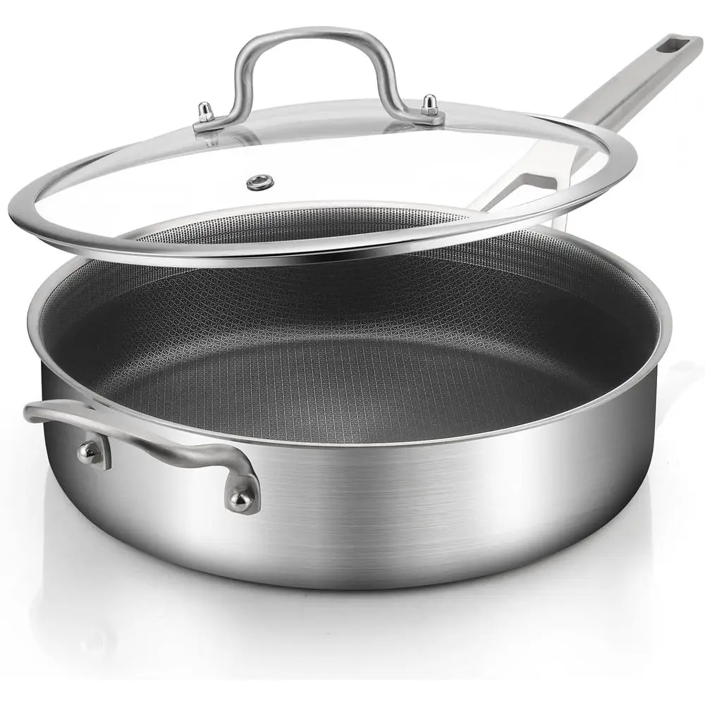 Nonstick Saute Pan with Lid, 10-Inch Deep Frying Pan & Large Skillet, Dishwasher & Metal Utensil Safe, Stay Cool Handle, All Sto