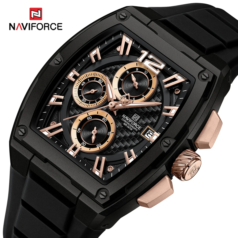 

NAVIFORCE Men Calendar Watch Male Waterproof TPU Strap Chronograph Quartz Wristwatches Man Waterproof Sport Date Clock