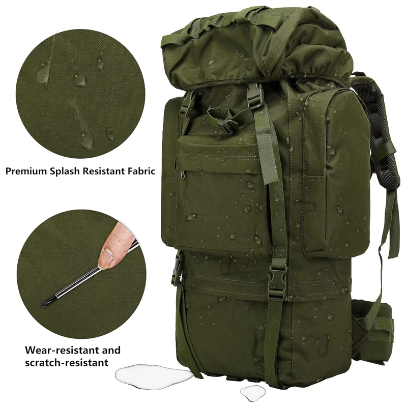 Mochila de senderismo con marco interno, mochila de 65L con cubierta para lluvia, impermeable, para acampar