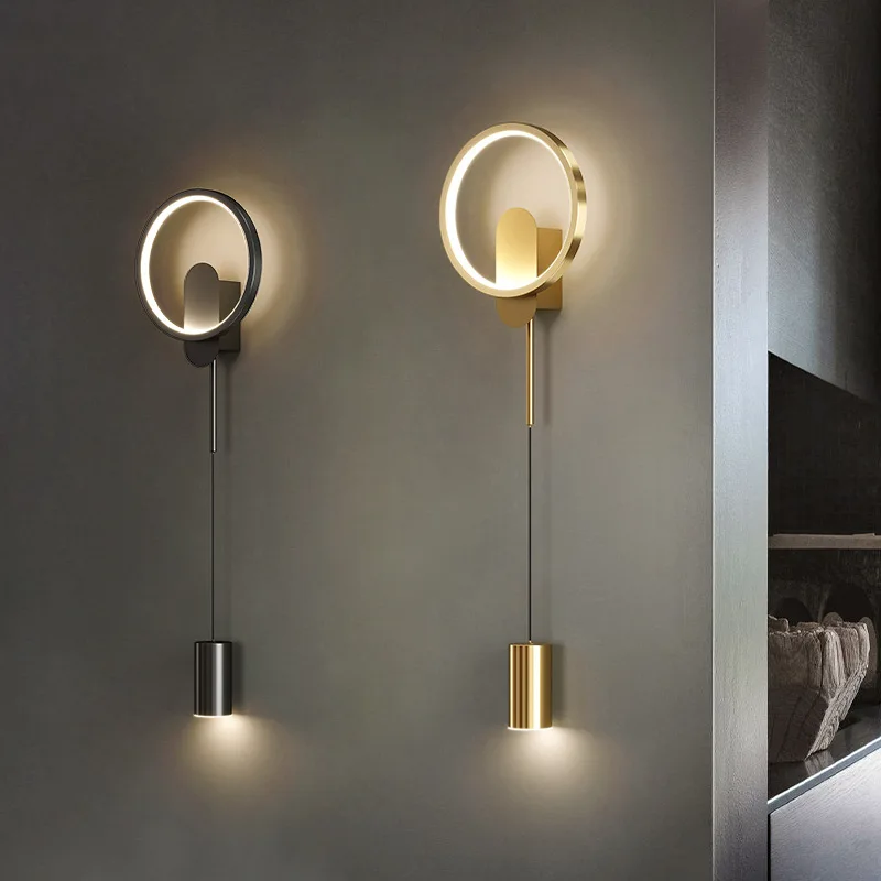 

Modern Golden/Black Bedside Hanging Light Indoor LED Wall Lamp With Spotlight Lamp Parlor Corridor Aisle Wall Light Stair Lamps