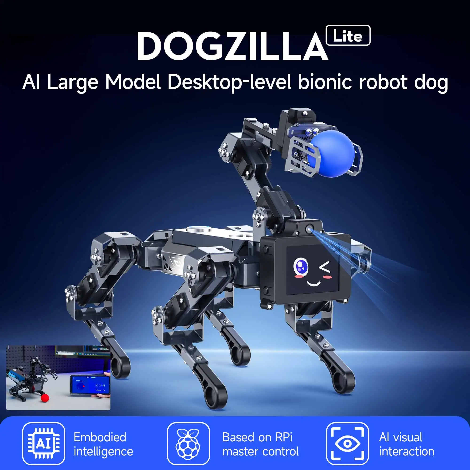 Perro robot cuadrúpedo Yahboom, programación inteligente biónica, modelo grande AI con brazo robótico alimentado por el módulo Raspberry Pi CM5