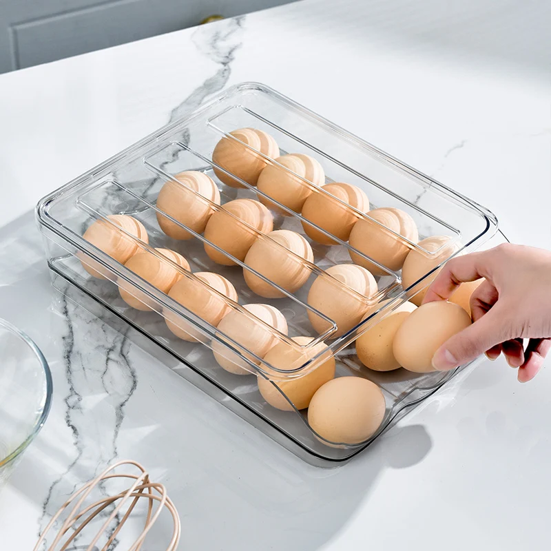 Egg Storage Box, Refrigerator Preservation Box, Slide Type Automatic Rolling Egg Retrieval Box, Large Capacity Egg Tray