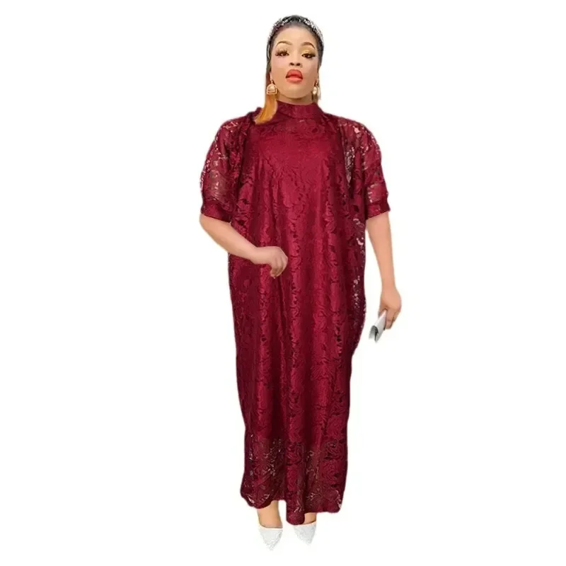 

Dashiki African Clothes African Lace Plus Size Dresses for Women Autumn Elegant African Half Sleeve White Blue Green Long Dress