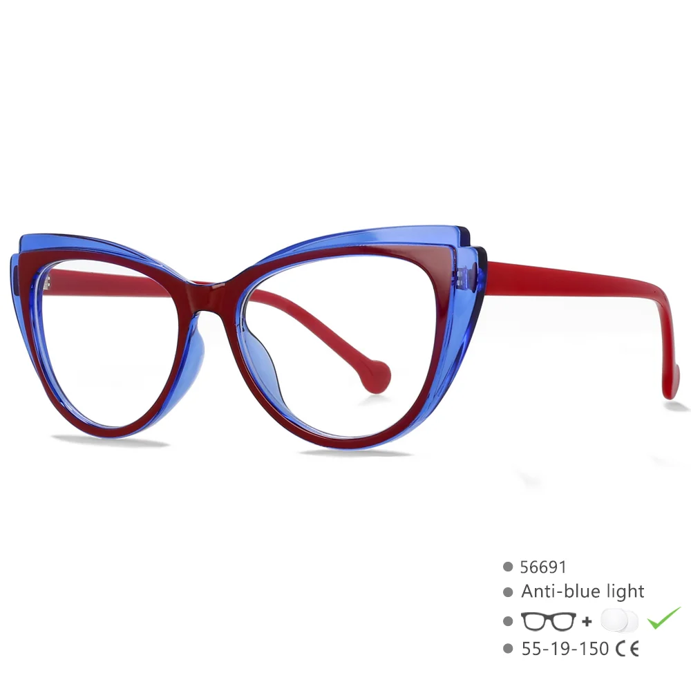 56691 Mode Regenbogen Optische Brillengestell Frauen Cat Eye Farbige Augenbrauen Rahmen Anti Blau Computer Brille