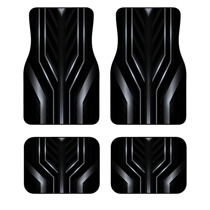 4pcs Black And Silver 3D Geometric Car Floor Mats, Trendy Durable Scratch-Resistant Easy-to-Clean Interior Liners For Trunk Carg