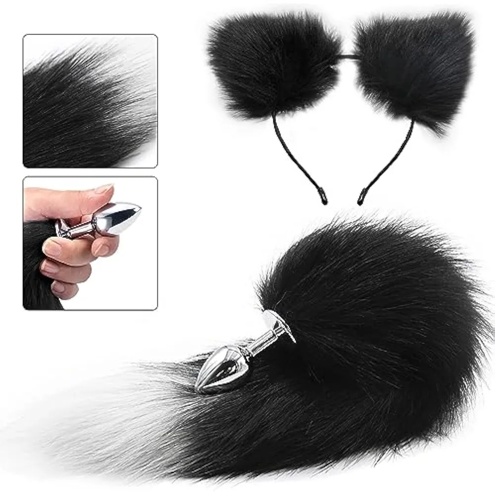 1 Set Fox Tail Anal Plug with Hairpin Bdsm Toy Flirting Metal Butt Plug Tail Sex Toys for Woman Man Couples Cosplay Adult Game