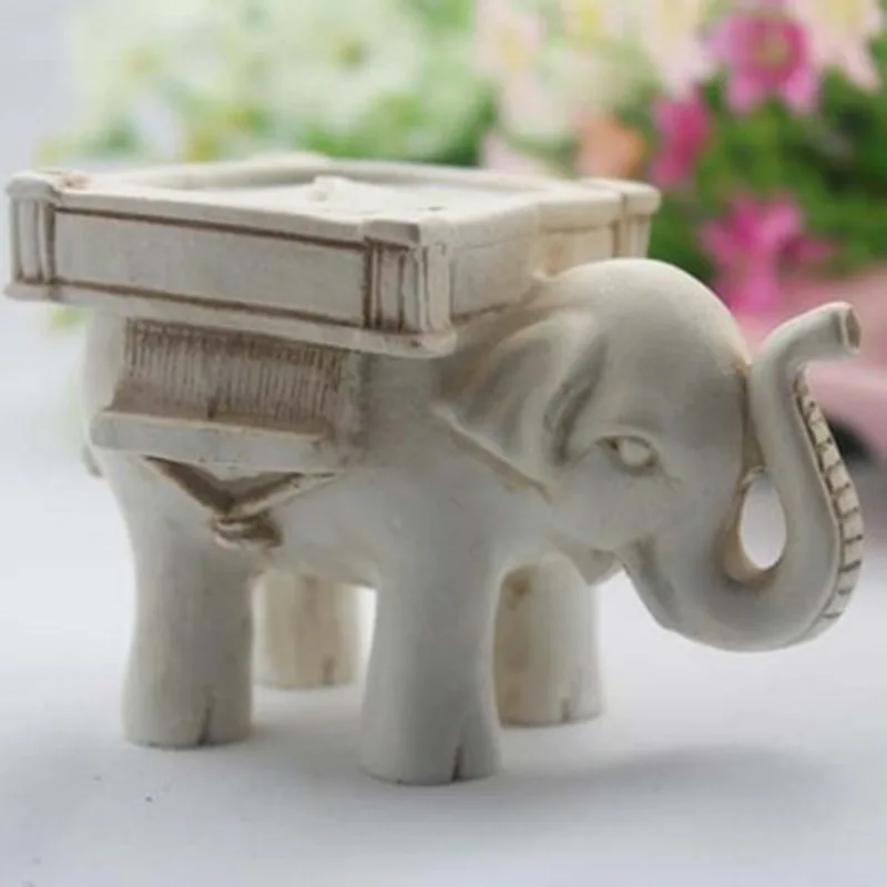 50 pcs/lot Lucky Elephant Tealight Candle Holder Ivory Bridal Wedding Party Home Decor