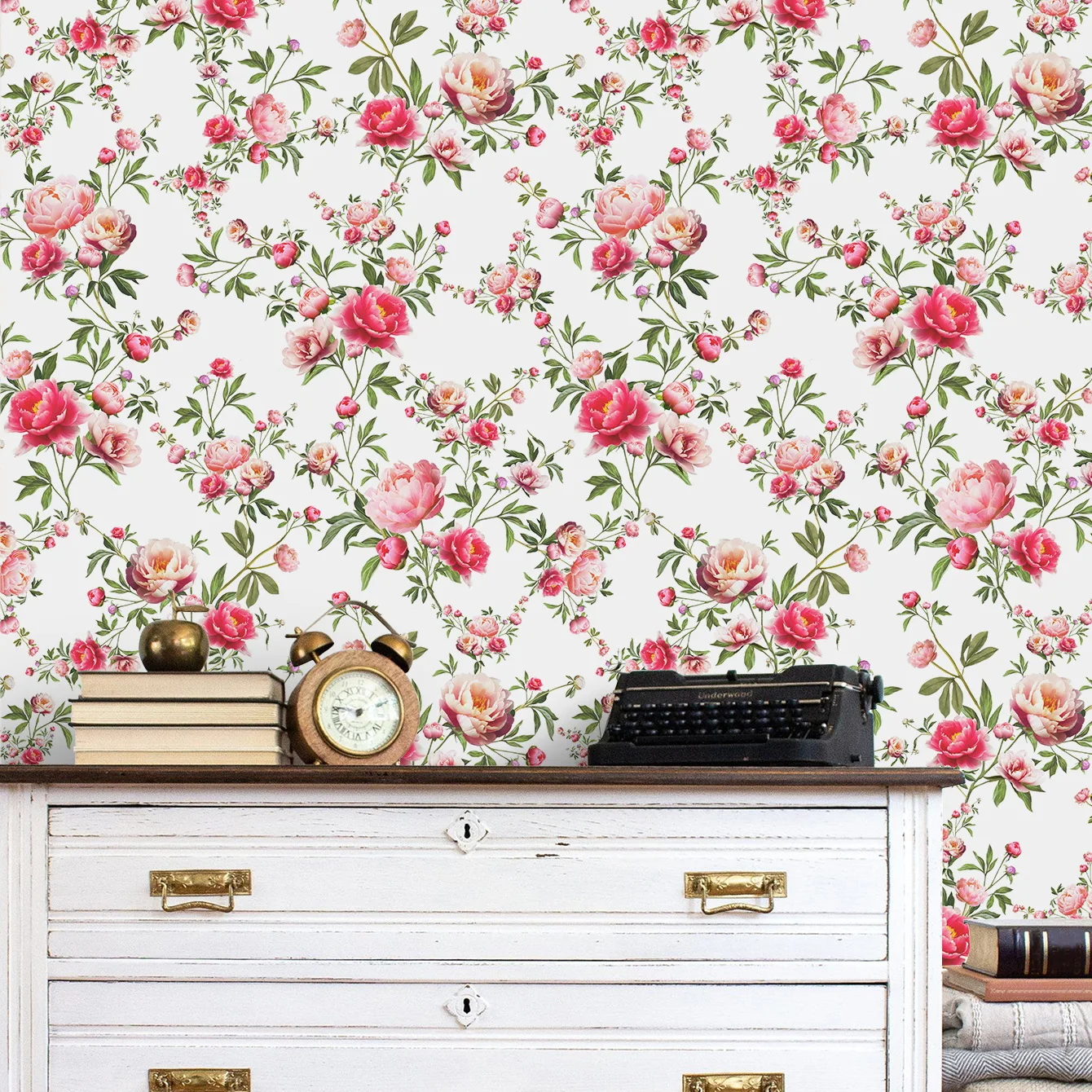 Romantic Rose Peony Peel and Stick Wallpaper Self Adhesive Removable Peel Off Stick on Wall Paper for Bedroom Cabinet Renter