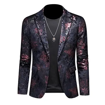 HOO 2024 Men\'s Autumn New Floral blazer Youth Fashion Leopard Jacquard   blazer