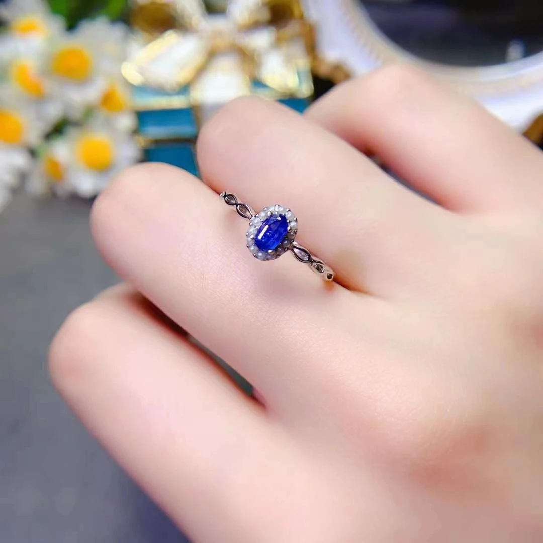 Royal Blue Natural Sapphire Ring for Women 3mm*5mm 0.3ct Sapphire 925 Silver Ring with 18K Gold Plated Gemstone Jewelry