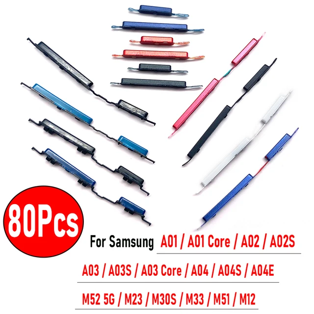 80Pcs, NOWOŚĆ Przyciski zasilania + Przycisk boczny głośności Do Samsung A01 A01 Core A02 A02S A02 A03 A03S A03 Core A04 A04S A04E M12