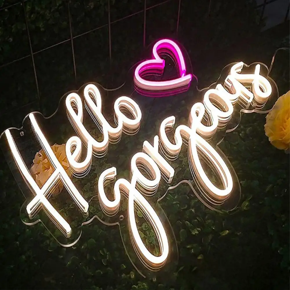 Safe Neon Light Hello Gorgeous Neon Sign Led Light Unique Shape Wall Art Decoration Super Bright Energy-saving Usb Powered Led