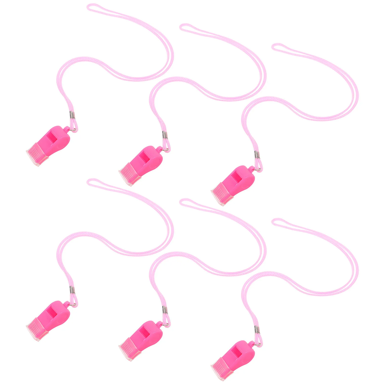 6Pcs Pink Plastic Whistle Lanyard Mouthpiece 120Db Loud Crisp Sound Safety Whistle for Coaches Referees Lifeguards Teachers