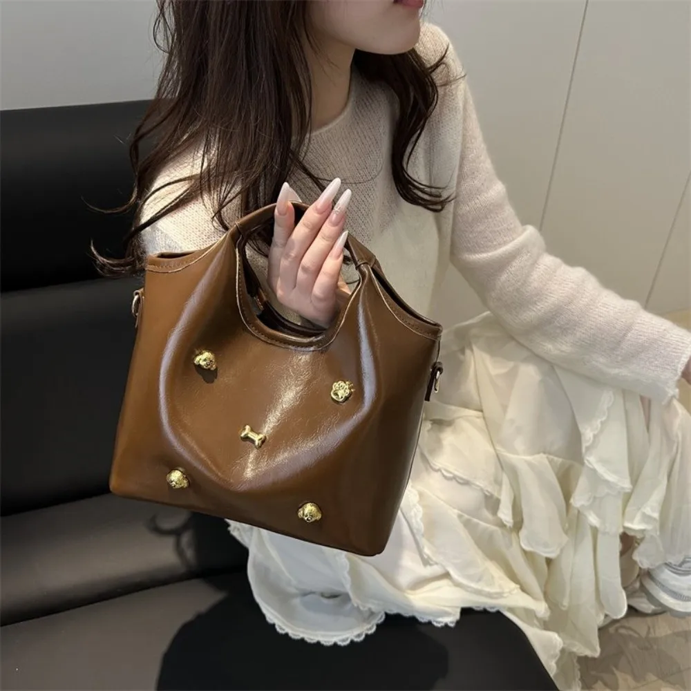 

Cute Korean Style Casual Shoulder Bag Tote Solid Color Crossbody Buckle Bag Leather Leisure Women's Rivets Handbag Ladies