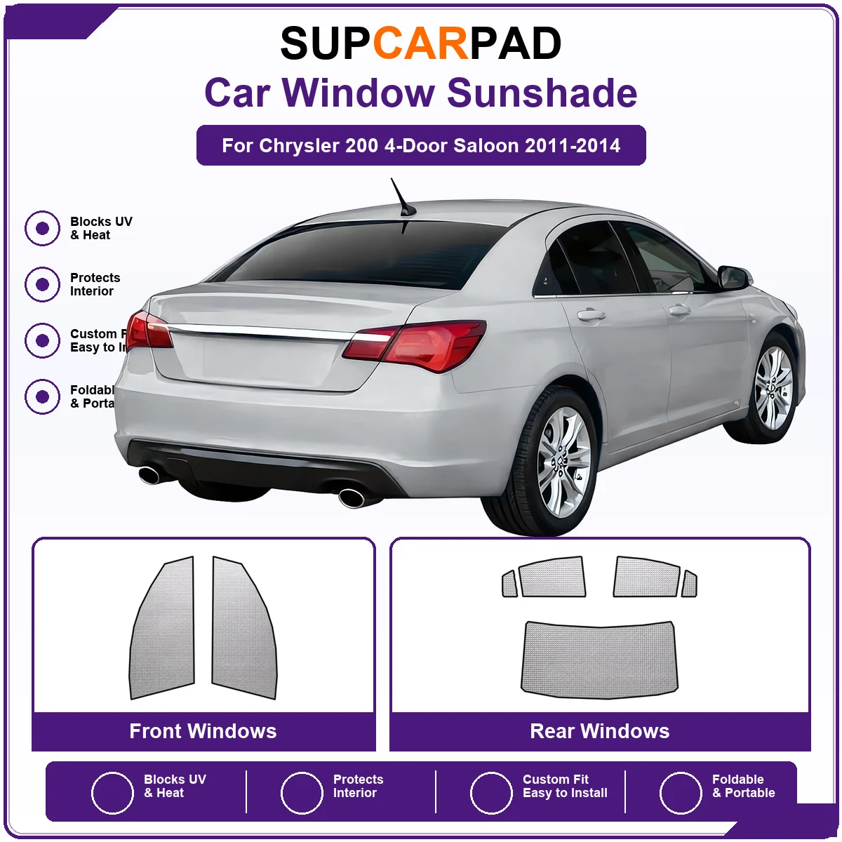For Chrysler 200 4-Door Saloon 2011-2014 Pre‑Cut Auto Window Sunshade Anti‑UV Car Sun Visor Protector
