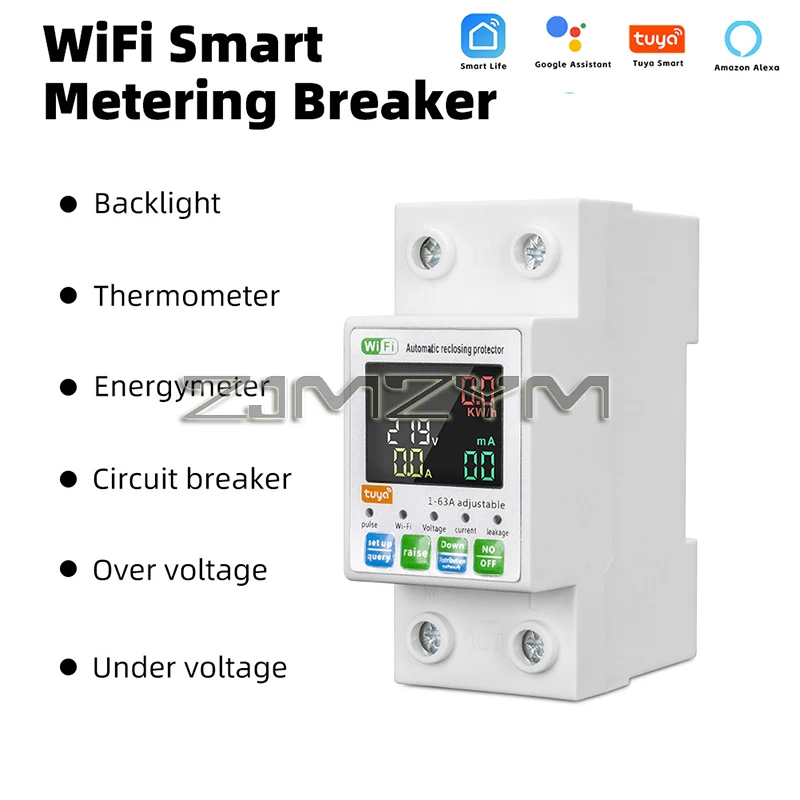 WiFi Intelligent Circuit Breaker Backlit Single-Phase Energy Meter Auto-Reclosing Protector with LCD Display Remote Control