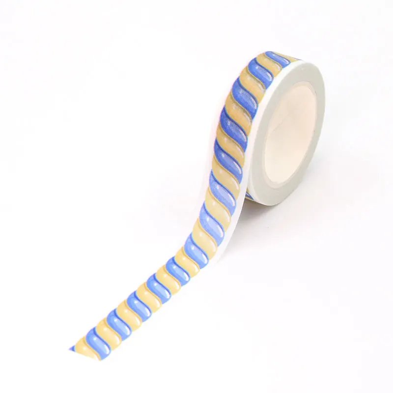 1PC  Decorative Yellow and Blue Candy Paper Washi Tapes for Bullet Journal Adhesive Border Masking Tape Cute Stationery