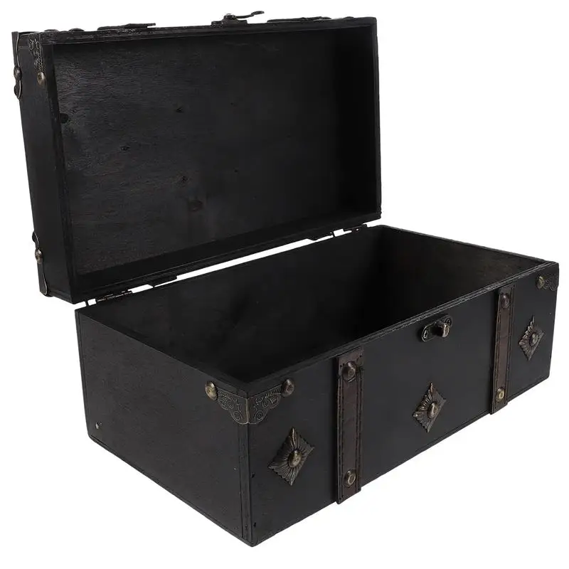 Wooden Pirate Jewelry Box Retro Small Trinket Box Treasure Chest Hasp Box Sundries Storage Container Tabletop Organizer