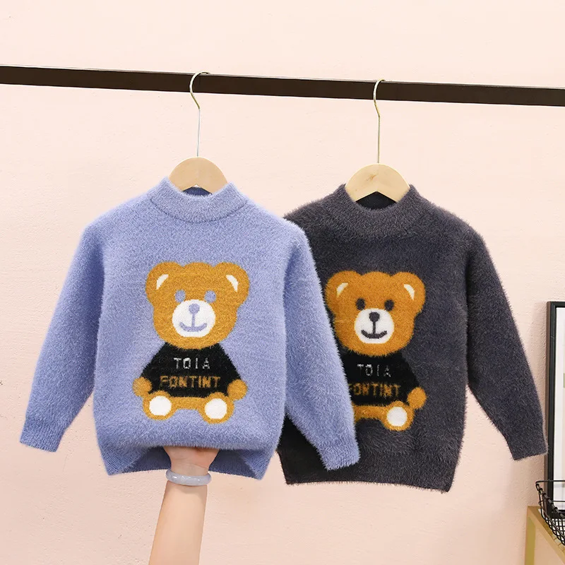 

Boys Sweater Cotton Outwear Tops 2022 Fleece Warm Thicken Velvet Winter Plus Size Knitting Children's Clothing