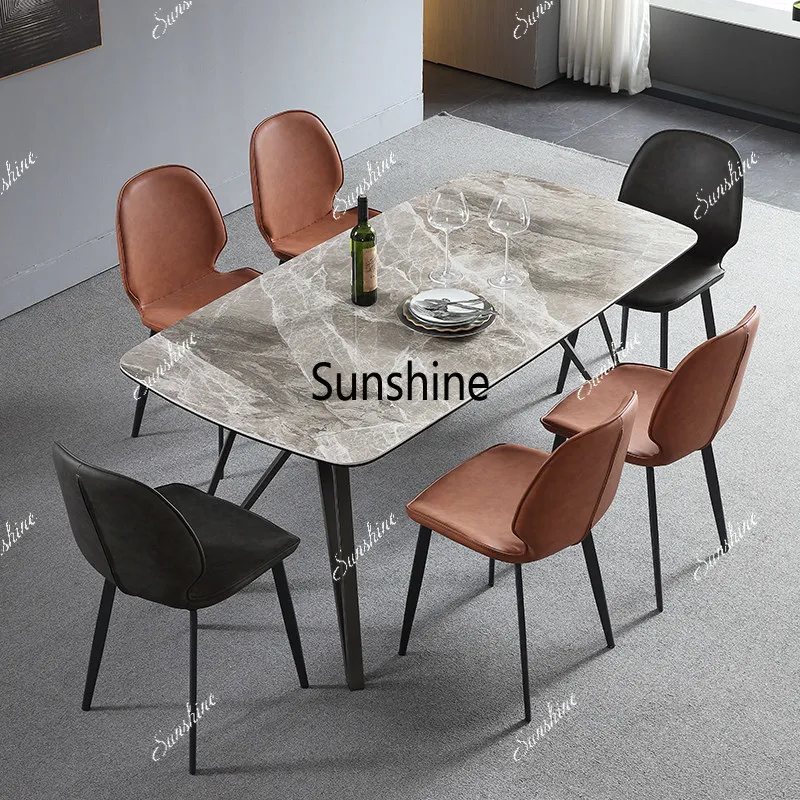 Light luxury rock slab rectangular dining table, marble dining table