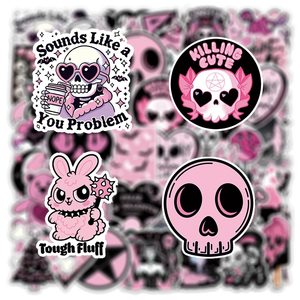 

10/30/50pcs Cool Gothic Pink Aesthetic Stickers Cute Cartoon INS Style Girls Decals Water Bottle Suitcase Phone Sticker Packing