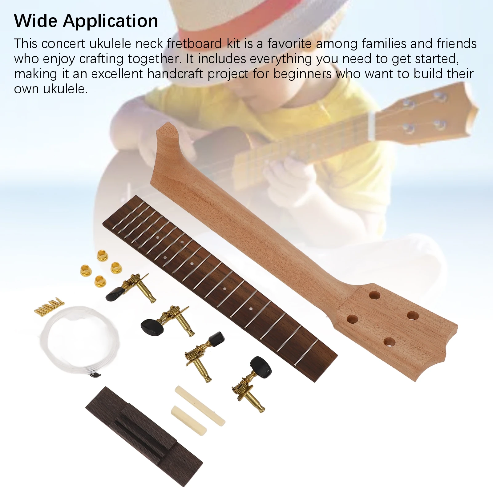 คอ Ukulele Fretboard เปลี่ยนชุดคอ String ลูกบิดสะพาน Rosewood Fingerboard 1 ชุดสําหรับ 23 นิ้ว Ukulele Ukulele อุปกรณ์เสริม