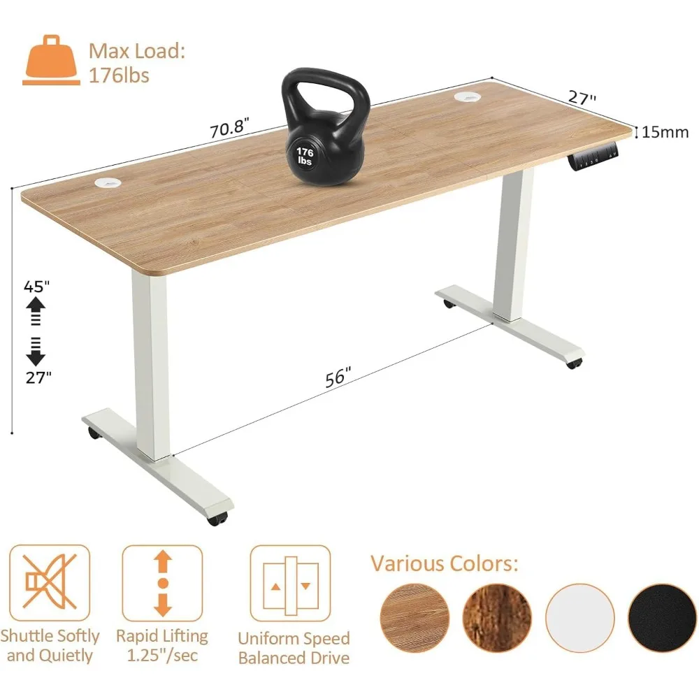 مكتب قائم كهربائي 70 × 27 بوصة ارتفاع قابل للتعديل الجلوس مكتب الوقوف للمنزل مكتب الكمبيوتر محطة العمل الذاكرة المسبقة مع