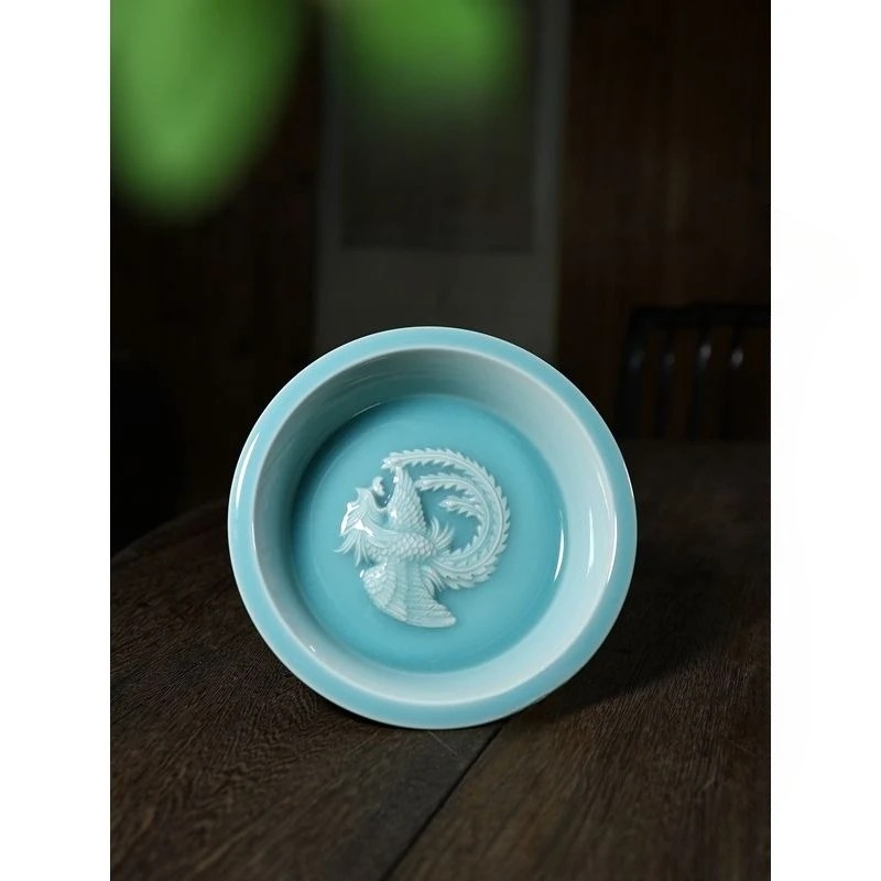 Phoenix wash Chinese tea wash ornament azure glaze pure handmade ceramic Kung Fu tea spare parts