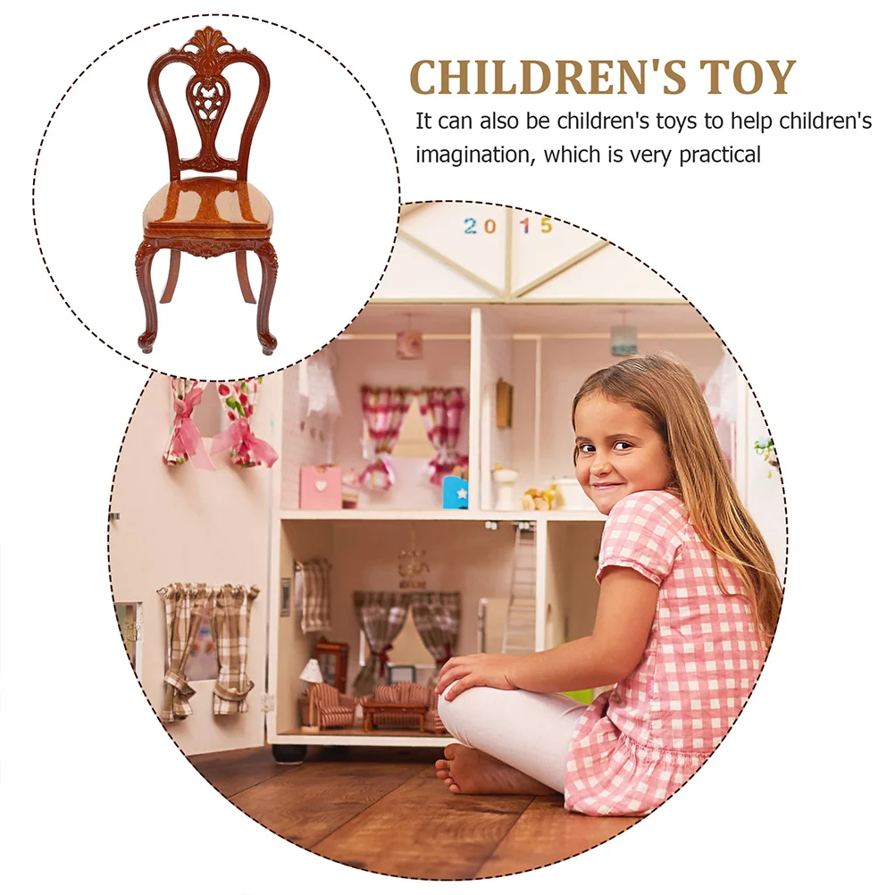 2 Pcs Mini Back Chair Ornaments House Furniture Model Miniature Adorn Tiny Retro Decor