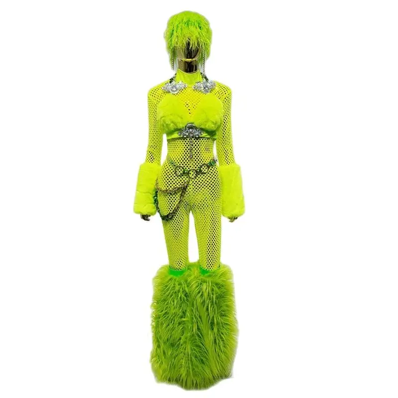 Bar Nightclub DJ DS Gogo Dancer Costume Women Fluorescent Color Pole Dance Clothing Stage Performance Wear Rave Outfit DWY9666