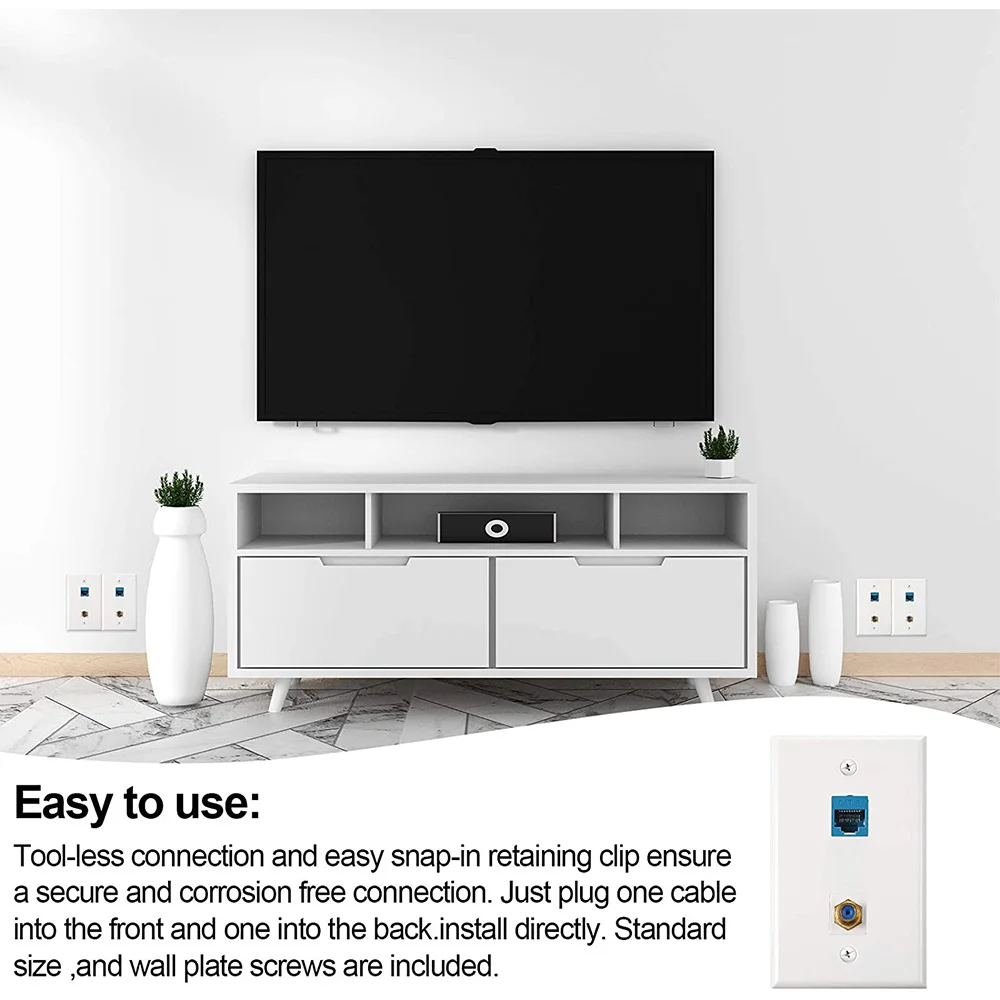 2 pacotes de tomada de placa de parede coaxial ethernet com 1 porta keystone cat6 e 1 porta coaxial tipo f banhada a ouro placas de parede rj45 a002