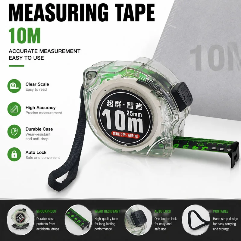 10M Tape Measure 7.5m Measuring Tape Heavy Duty Retractable Ruler Professional Construction Tool DIY Hand Tools with Auto Lock