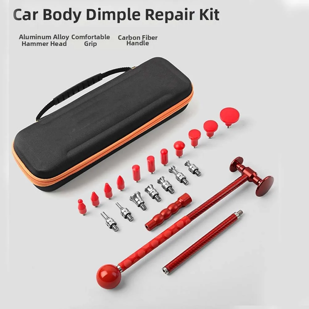 Car Dent Pulling Kit with Carbon Fiber Shaft and 20 Aluminum Alloy Tips for Accurate Paintless Bodywork Applications