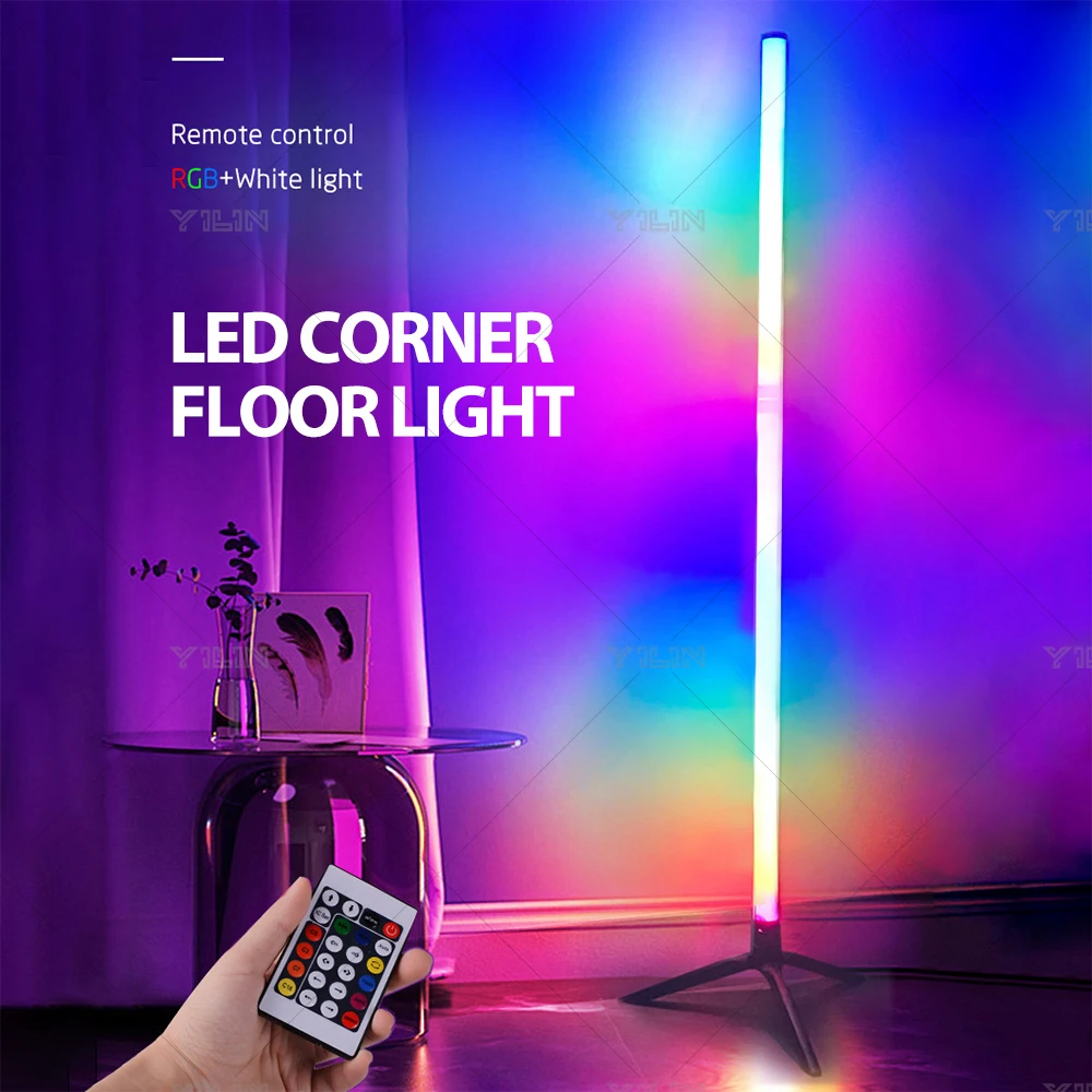 41-calowa inteligentna lampa podłogowa LED RGB APP + pilot Nowoczesna narożna lampa podłogowa Ambient Decorate Standing Stand Light For Home Decor