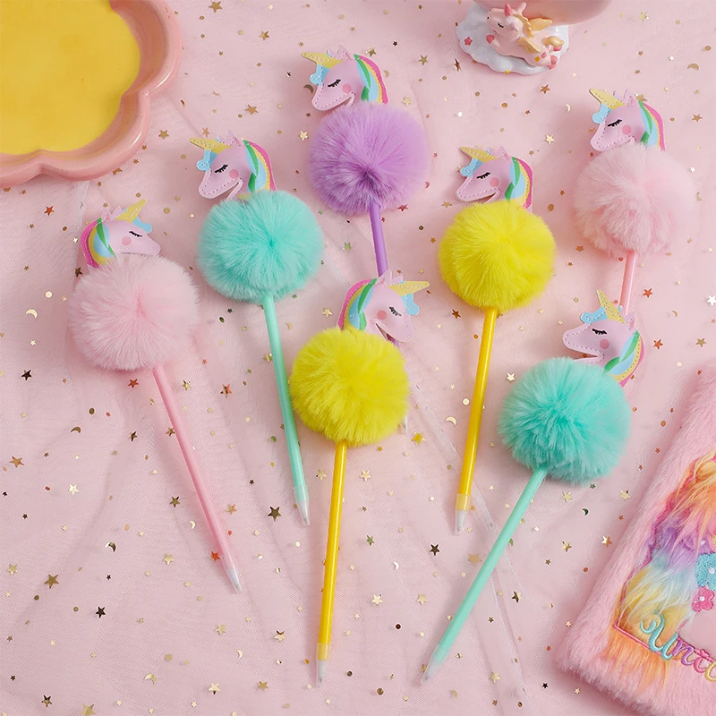 Cartoon Unicorn Furball Neutral Pen Teenage Girl Cute DIY Handbook Writing Pen Student School Festival Reward Gift Stationery