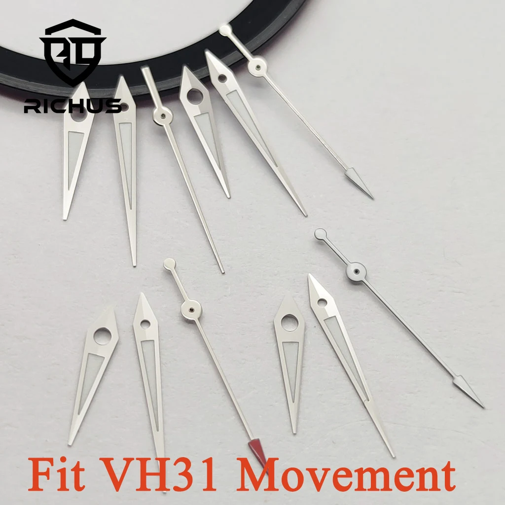 RICHUS VH31 Watch Hands Silver Watch Hands Green Luminous Fit VH31 Movement Watch Accessories