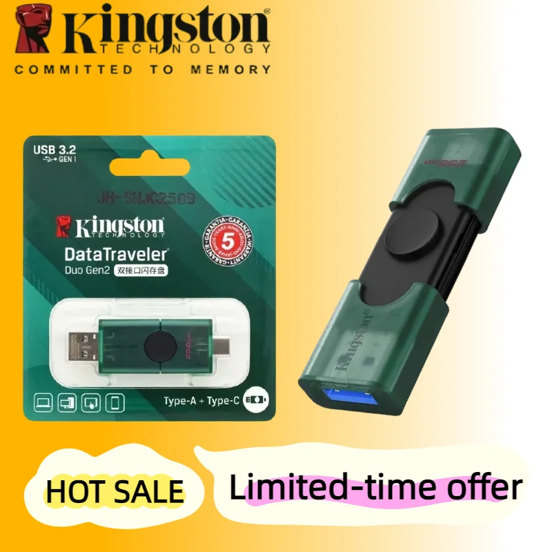Kingston 128GB 256GB USB 3.2 Dual Type-C USB-A Flash Drive OTG Pendrive Memory Stick for iPhone 15 16 Original DTDEG2 U Disk