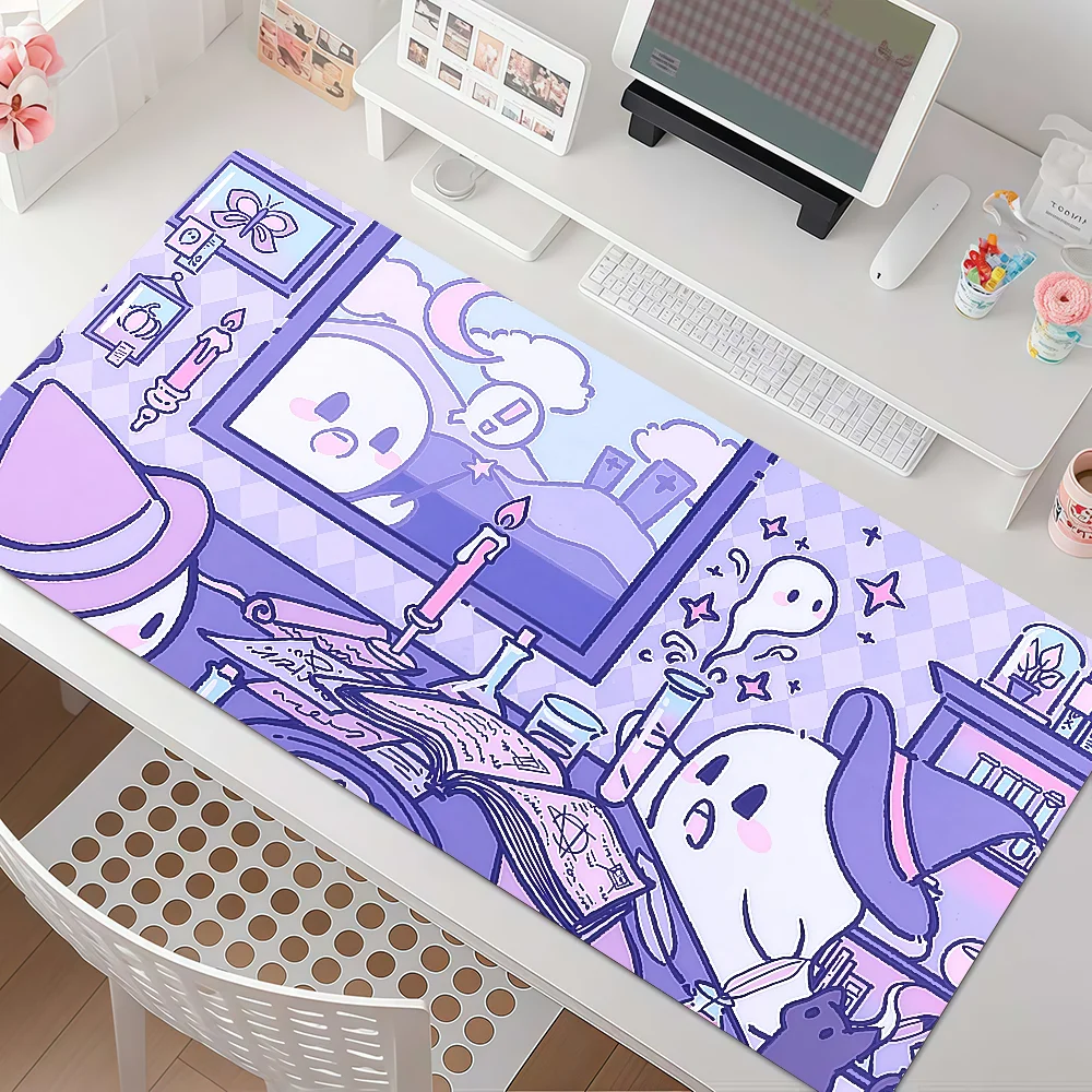 Purple Anime Cat Puppy Mouse Pad Anti Slip Rubber Edge Locked Thickened Laptop Gaming Desk Mat