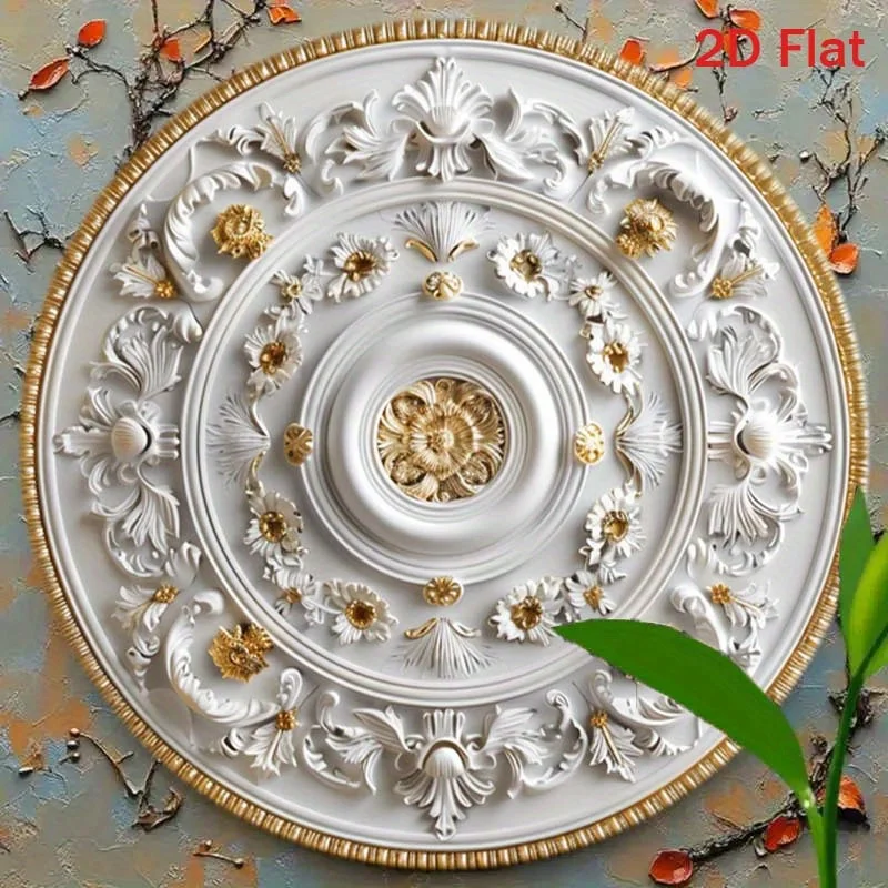 Vintage Round Wall Decor 7 87X7 87 Inches Retro Ceiling Sign Intricate Floral Design Black Background with Golden Accents