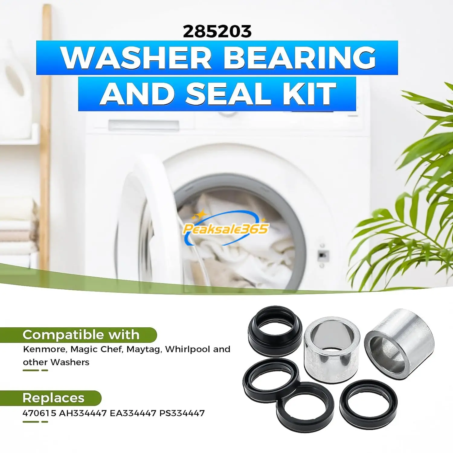 Imagem -02 - Kit de Rolamento e Vedação da Arruela 470615 Ah334447 Ea334447 Ps334447 para Kenmore Magic Chef Lavadora Whirlpool 285203