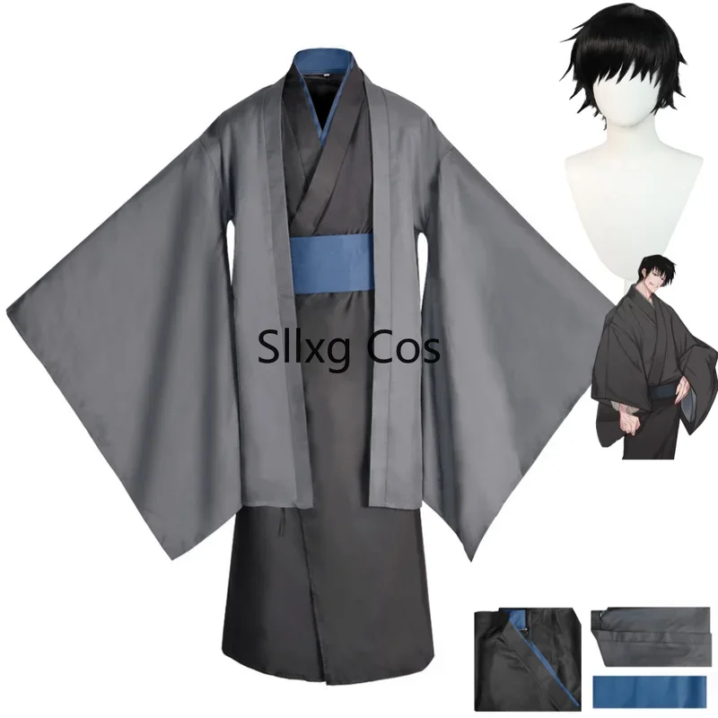 FC6Anime Jujutsu Kaisen Fushiguro Toji Cosplay Costume Wig Japanese Long Sleeved Kimono Cloak Man Halloween Christmas Suit@FC8！