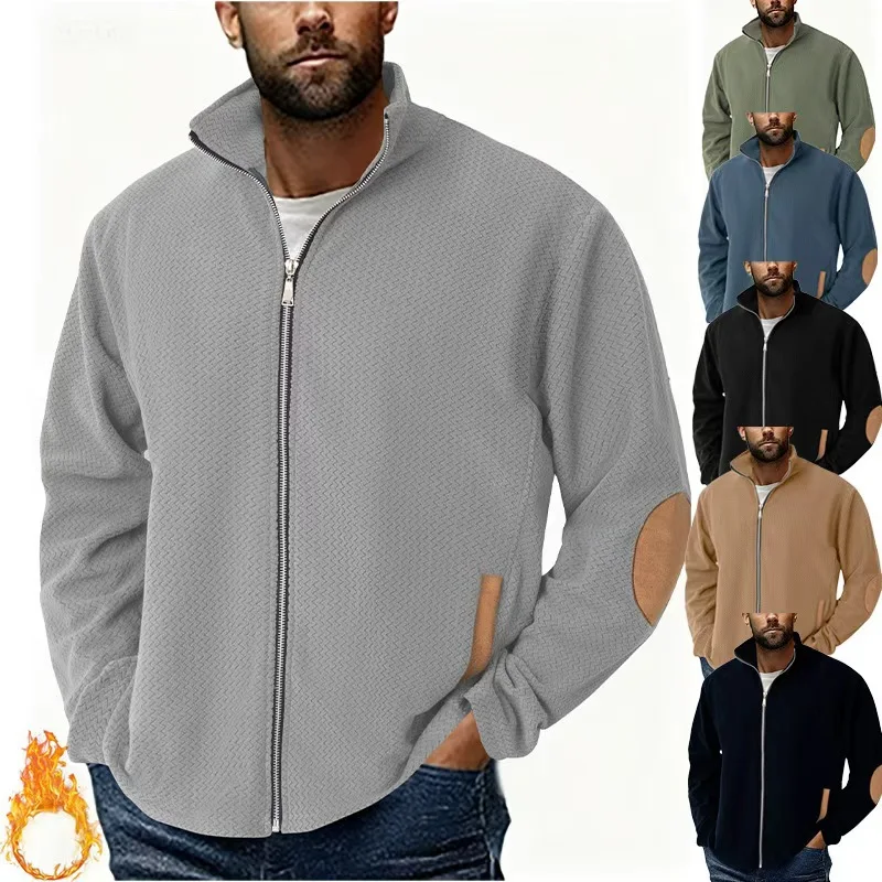 

Осень-зима, мужская повседневная куртка на молнии с воротником-стойкой, двустороннее флисовое теплое пальто, мужской кардиган с длинными рукавами для улицы